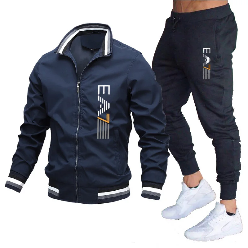 Conjunto de ropa deportiva atlética a prueba de viento para hombre, chaqueta y pantalones, traje de gimnasio, conjunto de chándal activo, Conjunto