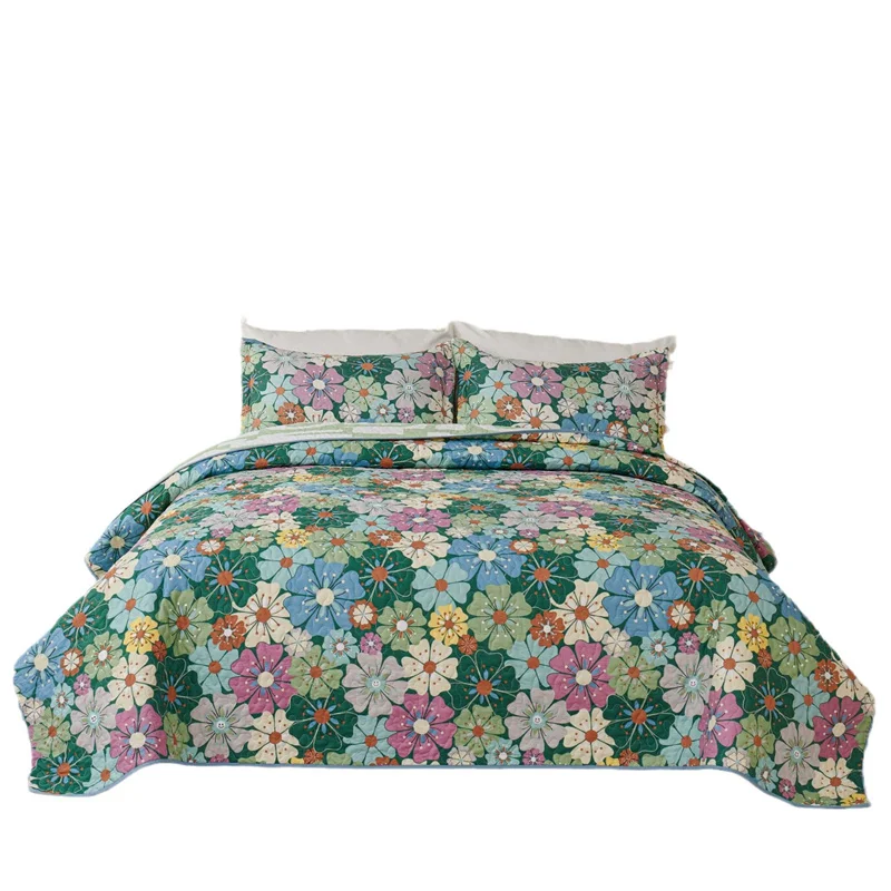 3Pieces Quilt Set Quilted Bedspread On The Bed Linen Flower Printed Padded Coverlet Blanket Queen Size Cubrecam Bed Cover Colcha