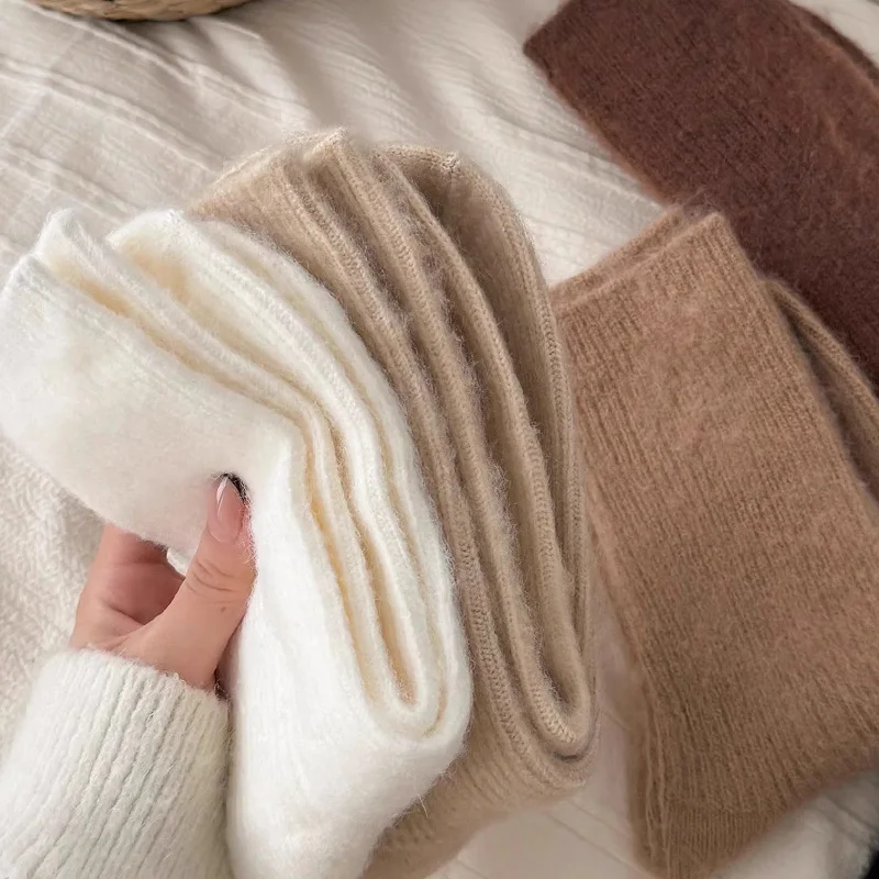 الخريف الشتاء الدافئة الصوف الكشمير الجوارب للنساء Harajuku بلون محبوك جوارب ناعمة المنزل الطابق النوم جورب هدية الكريسماس #5