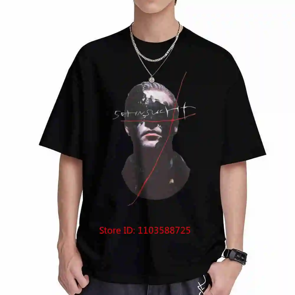 Sehnsucht Face Portrait Red Line Text Short Sleeve Tee 100% Cotton T-Shirt