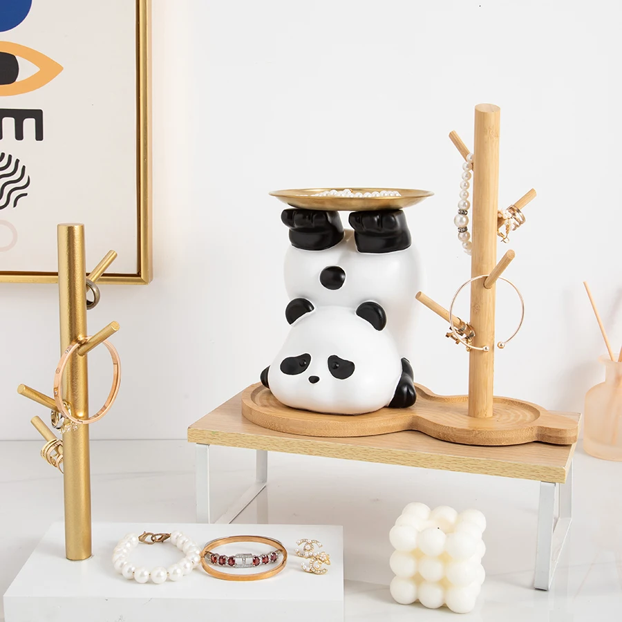 1Pc Collectible Figurine, Modern Minimalist Entryway Panda Key Storage Resin Ornament, Light Luxury High-End Bedroom Vanity Jewelry Tray Shelf, Housewarming Gift, Birthday Gift