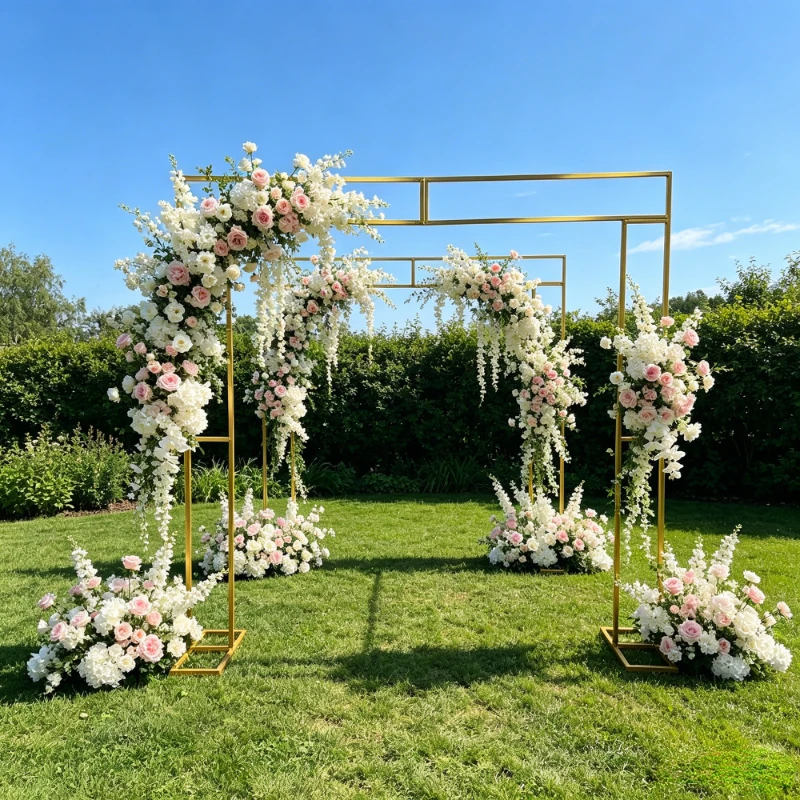 

5PCS Wedding Wrought Iron Arch Rectangular Stand for Flower Arrangement Fabric Curtain Balloon - Iron Background Stand for Event
