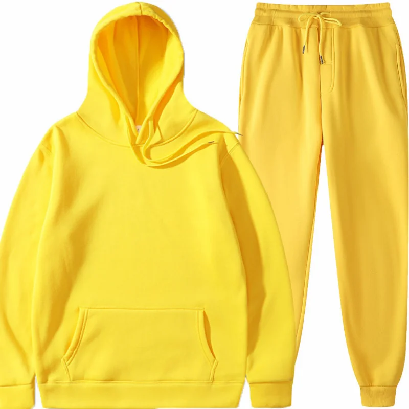 Men's Sets Hoodies + Pants Solid Color Hooded Sweatshirt Sweatpants Sportswear 2 Pcs Men Hooded Set Pullover Tracksuit MY544