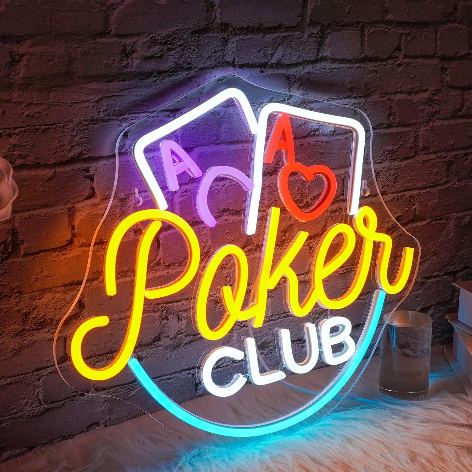 Poker Club Neon LED Sign, Luzes Reguláveis, Jogo de Cartas, Decoração do quarto, Bar Club Gaming Zone Art, USB Powered