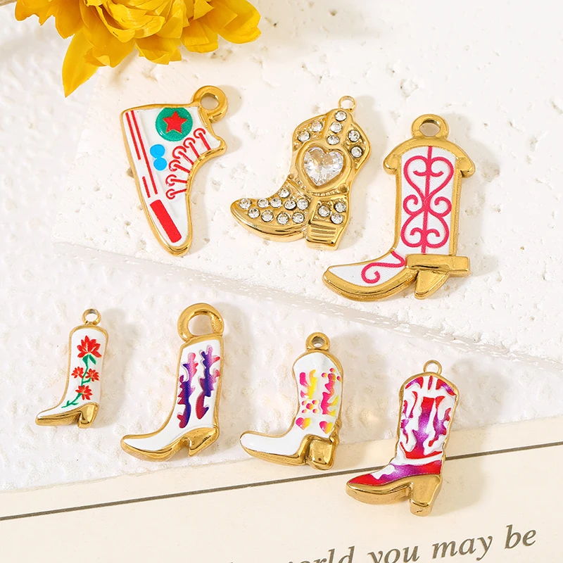 3pcs Stainless Steel Cowboy Boots Canvas Shoes Charms Shoe Pendants for Women DIY Necklace Earring Jewelry Materials Wholesale