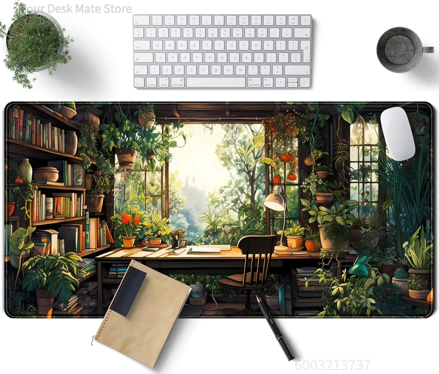 Green Leaf Hidden Black Cat Desk Mat Waterproof Non Slip Cute Kitten Floral Mouse Pad Lovely Gift for Cat Lovers & Girls