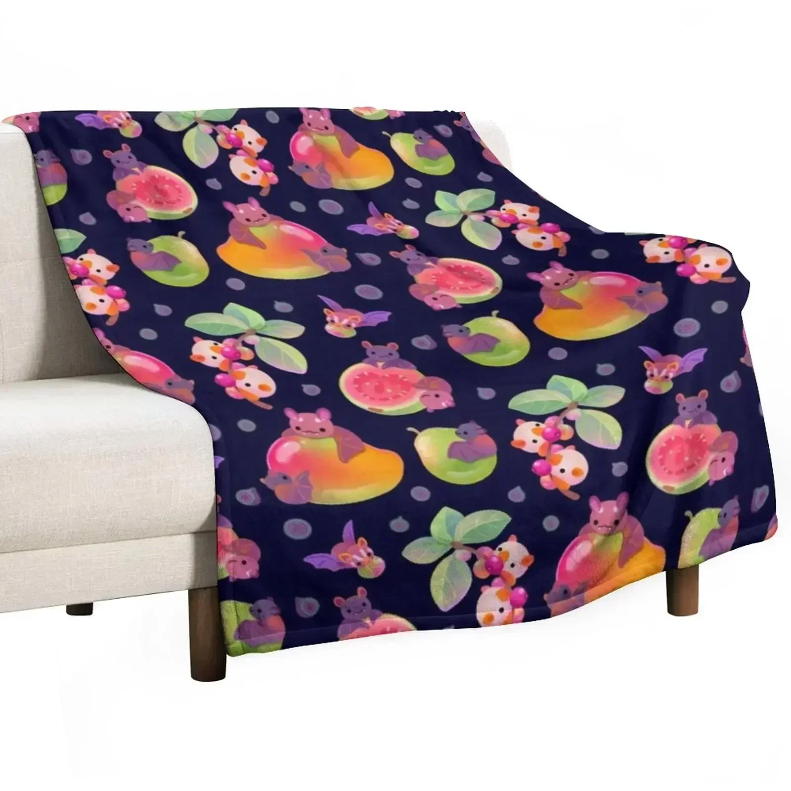 Fruit and bat - dark Throw Blanket Hairys Thin for winter Shaggy Quilt Baby Blankets