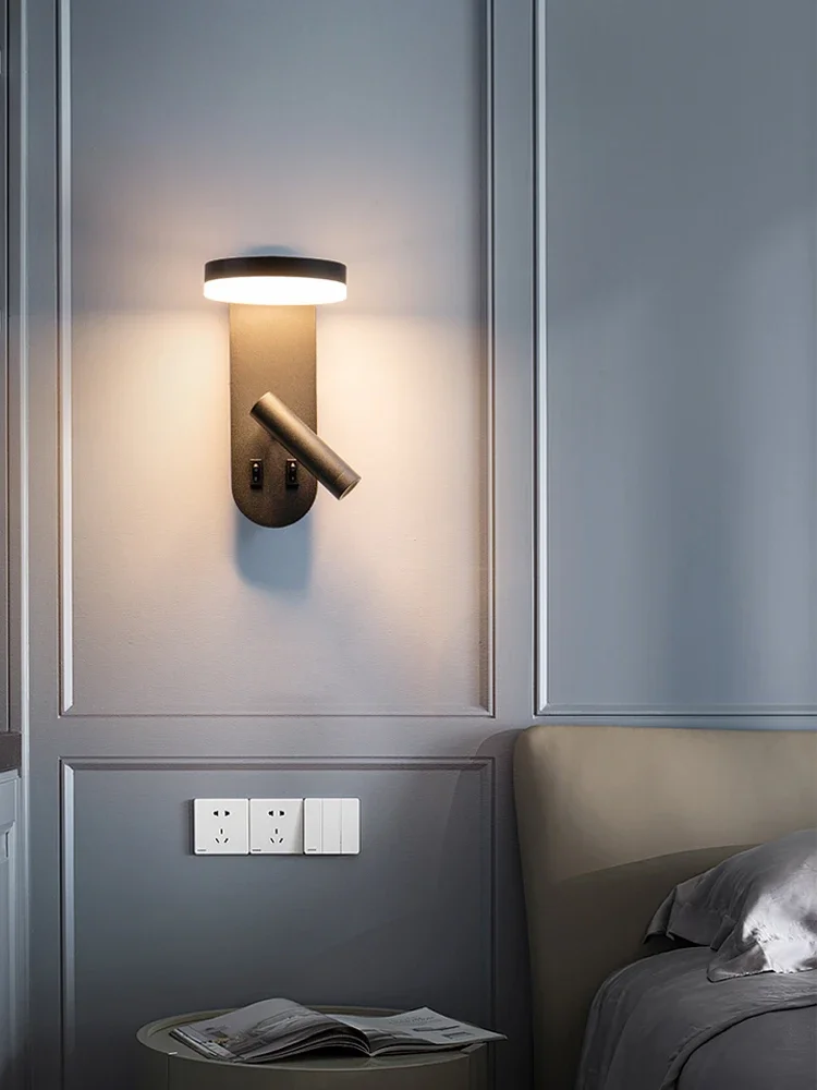 Bedroom bedside wall lamp with switch rotatable spotlight modern simple creative personalized  hotel engineering room