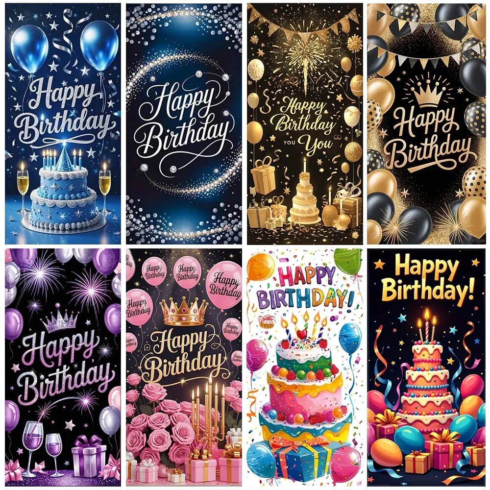 

Black Gold Happy Birthday Door Banner Pink Blue Purple Shining Balloons Kid Adult Party Decoration Backdrop Photo Shoot Supplies