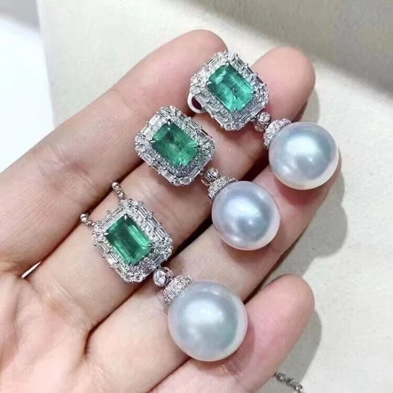 Gorgeous AAAAA 10-11mm South Sea White Round Women's Pearl Pendant Earrings Set 925 Silver