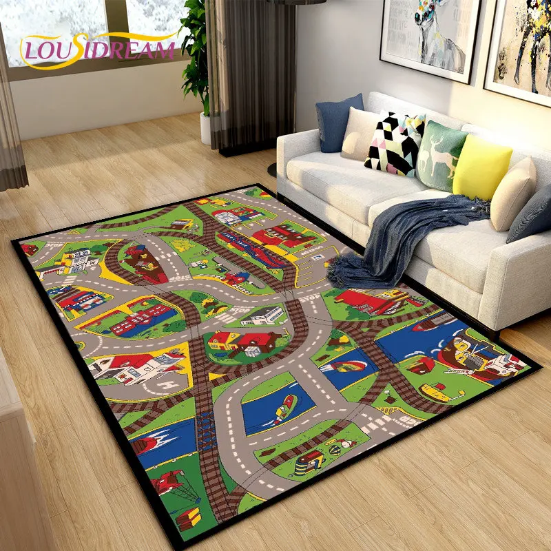 Kids Baby Playmat Highway City Traffic Playroom Area Rug Large,Carpet Rug for Living Room Bedroom ,Bathroom Non-slip Floor Mat