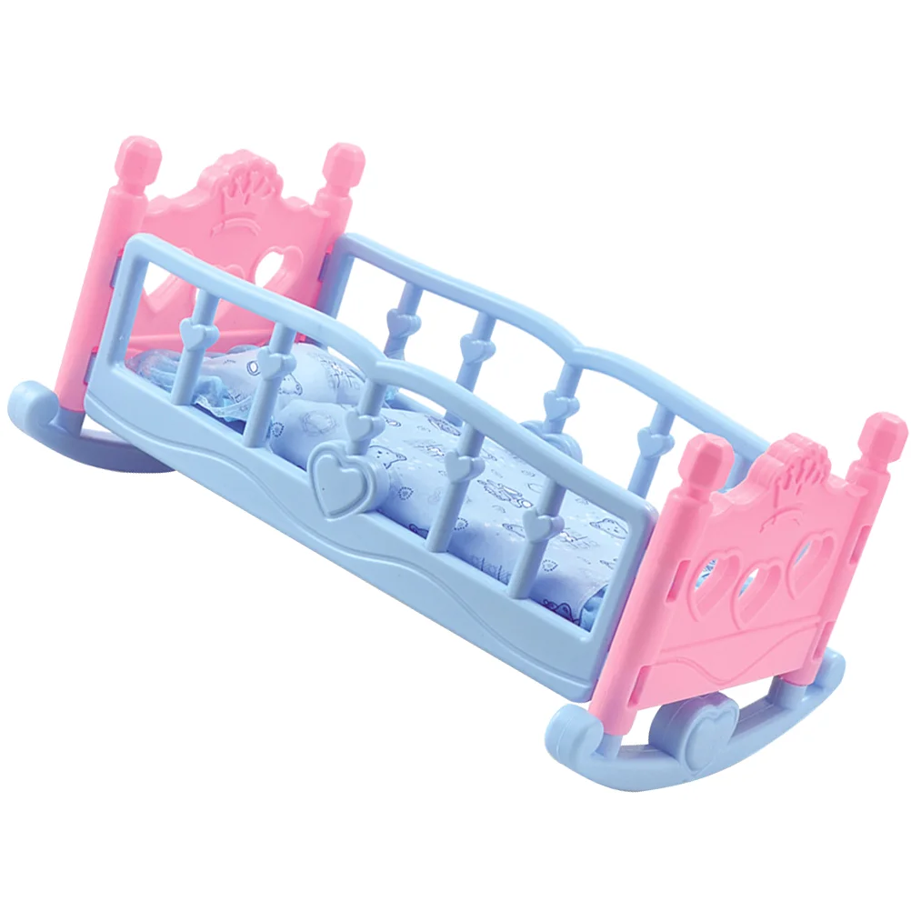 Toys for Babies Shaker Kids Pretend Play Baby Bed Model Mini Accessories Girls Sky-blue House Furniture Child