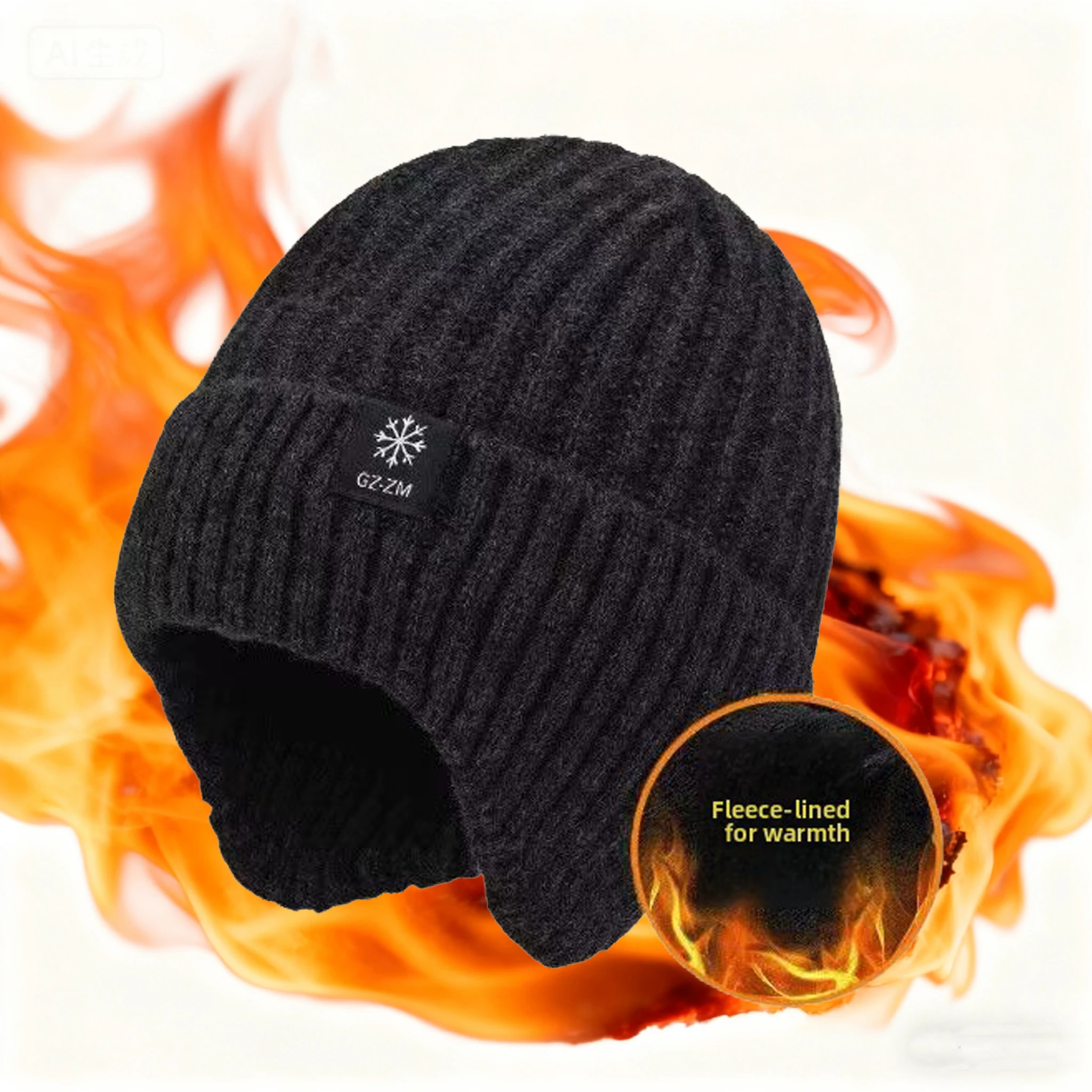 Winter Cycling Fleece Hats Knitted Hat Plush Warmth Outdoor Sports Cap Men Winter Warm Head Hat Windproof Skiing Ear Protection