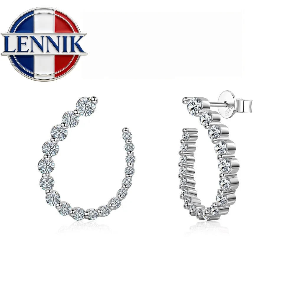 Women's round Cut Moissanite Half Hoops Earrings 925 Sterling Silver U-Style Size Gradient Diamond Stud Fine Jewelry