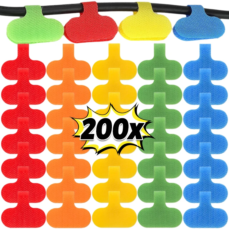 

200/10 шт. нейлоновые самоклеящиеся кабельные этикетки, многоразовые записываемые бирки для шнура, идентификационная этикетка для управления проводом для офиса и дома