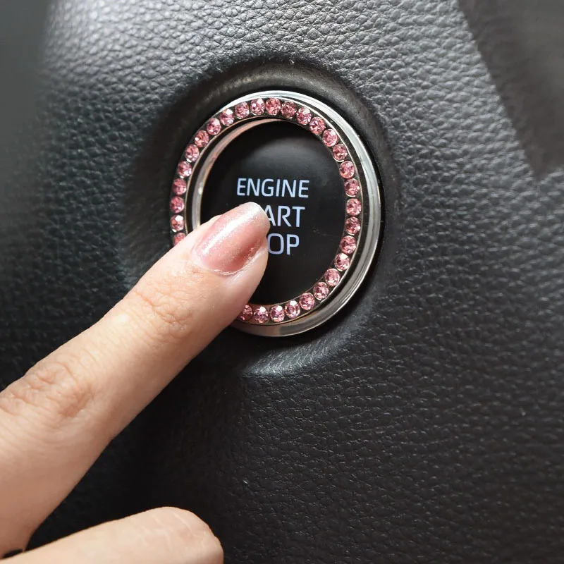 Decoration Ring Diamond Rhinestone Car Decor One Click Start Button Engine Start Stop Switch Button Cover