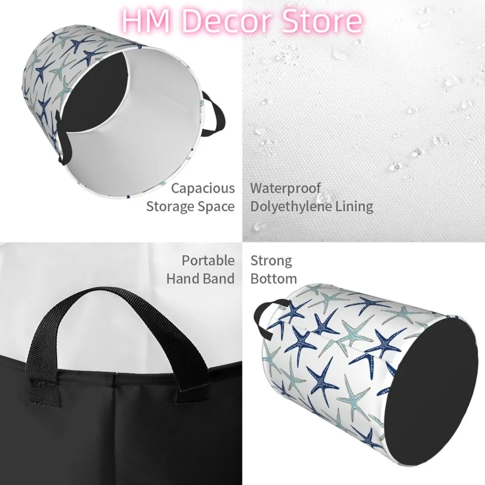 Laundry Basket Nautical Starfish Laundry Hamper Waterproof Idea Hampers for Laundry,Large Collapsible Laundry Baskets with Handl