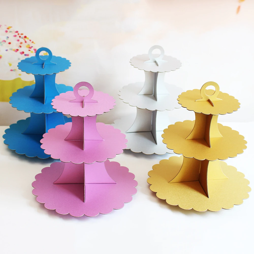 1Set Disposable Cupcake Stand 3 Layers Paper Cake Stand Birthday Party Decoration Laser Dot Raibonbow Color Dessert Holder