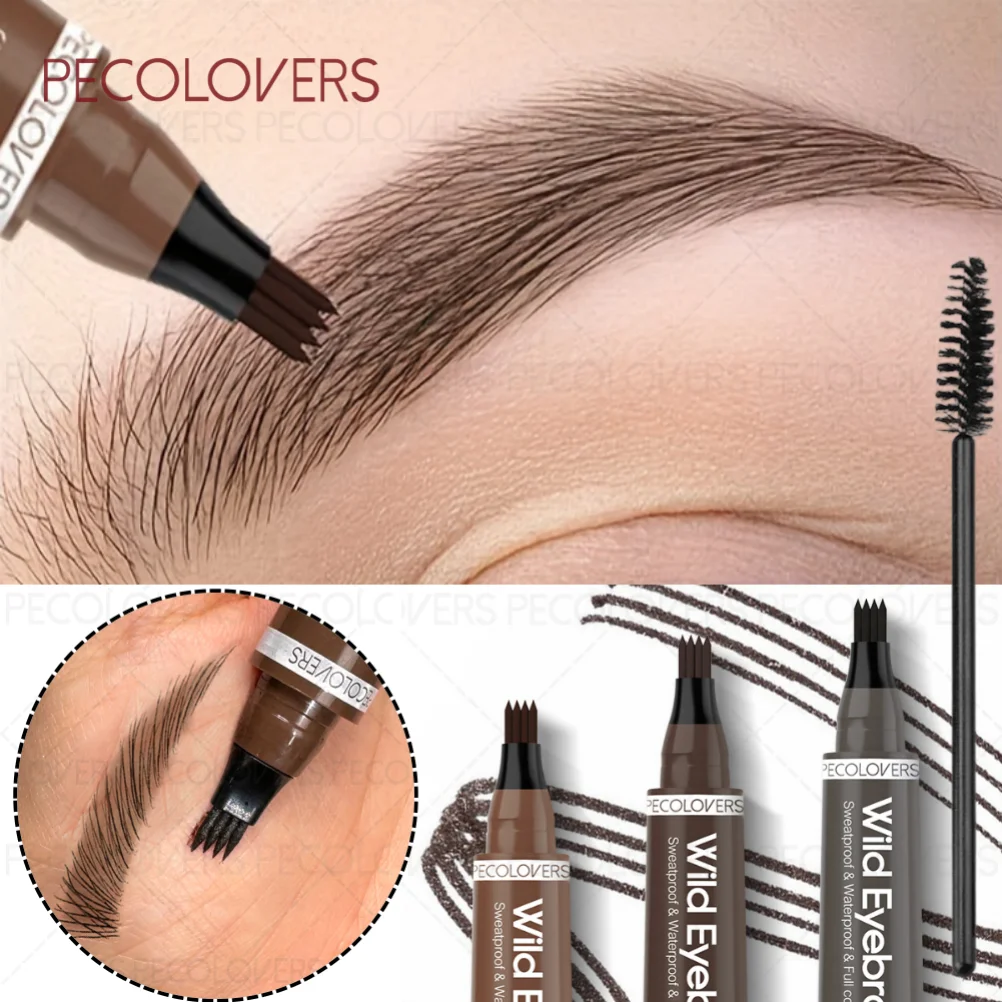 2PCS/Set Waterproof Eyebrow Pencil with Brush, Four-pronged, Filled with Sparse Eyebrows, Fast-Dry