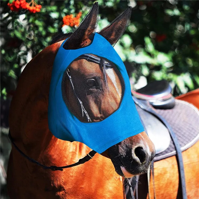 Masque de vol pour cheval, anti-mouche vers, respirant, en maille extensible avec oreilles, équipement d'équitation