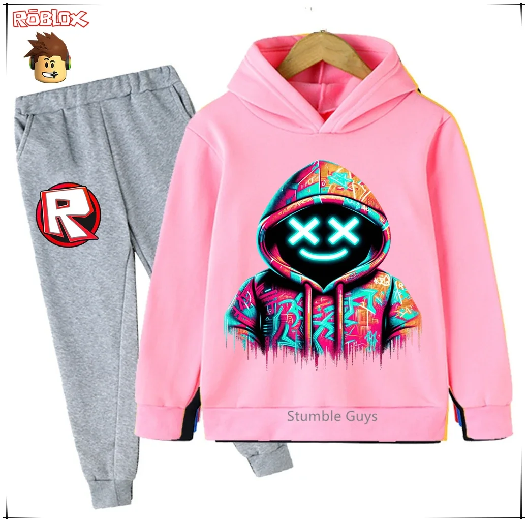 

Spring Autumn Boys Clothes Girls Kids Anime 2-Piece Hoodie Set Roblox Print Trendy Sweatshirt Outfit