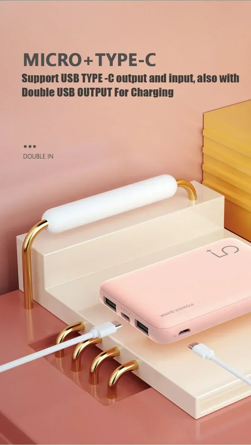5000mAh Portable Ultra-thin Power Bank with Double USB TYPE C OUTPUT Fast Charging Poverbank for IPhone 14 13 12 8 Xiaomi Huawei - view 5