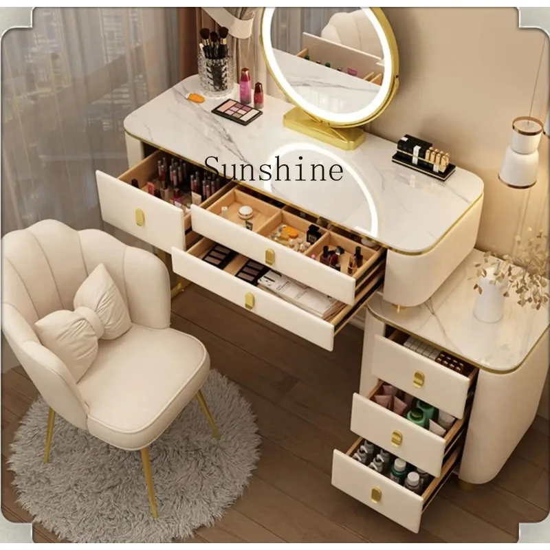 

Light luxury high-end bedroom modern simple storage cabinet integrated solid wood makeup table