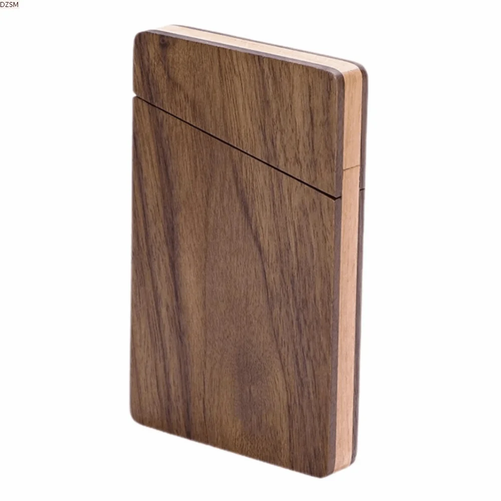 

Thin Walnut Business Card Holder Large Capacity Portable Wooden Card Case Magnetic Closure Pocket Size Business Card Storage Box