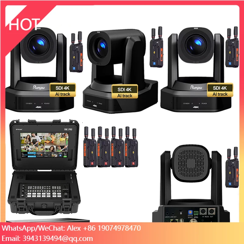 USD3898 Free Ship Wireless Broadcast Camera Kit=4pcs SDI 4K 30X PTZ Stream Camera AI+Video Switcher+4K WirelessExtender HD66K-30