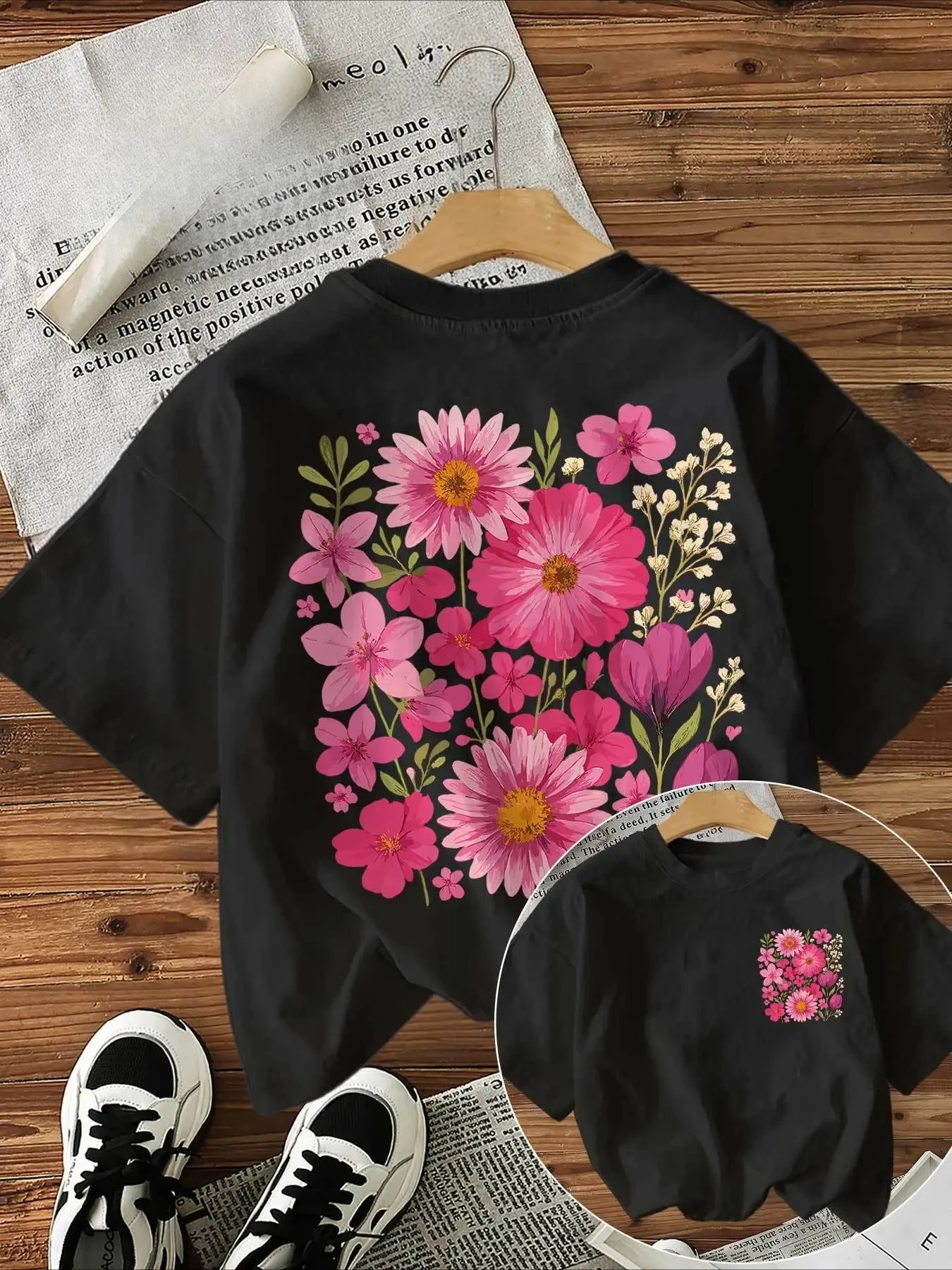 Women's Printed T-shirt Casual Short-Sleeve Crew Neck T-shirt, Retro Floral Design T-shirt Summer Streetwear Personality Y2K Top