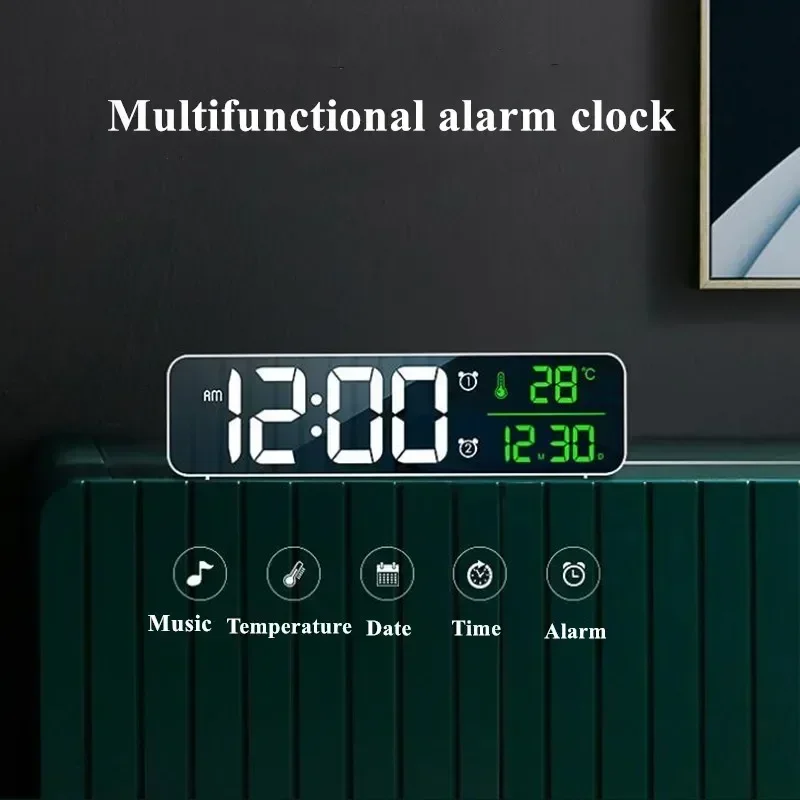 LED Digital Alarm Clock Temperature Date Display Snooze USB Desktop Strip Mirror LED Clocks for Living Room Decoration