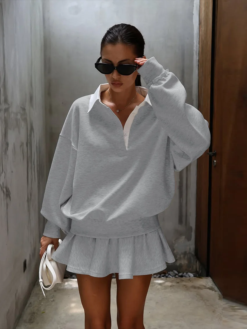 

Marthaqiqi Casual Women Pajama Suit Turn-Down Collar Sleepwear Long Sleeve Nightgowns Skirts Winter Ladies Nightwear 2 Piece Set