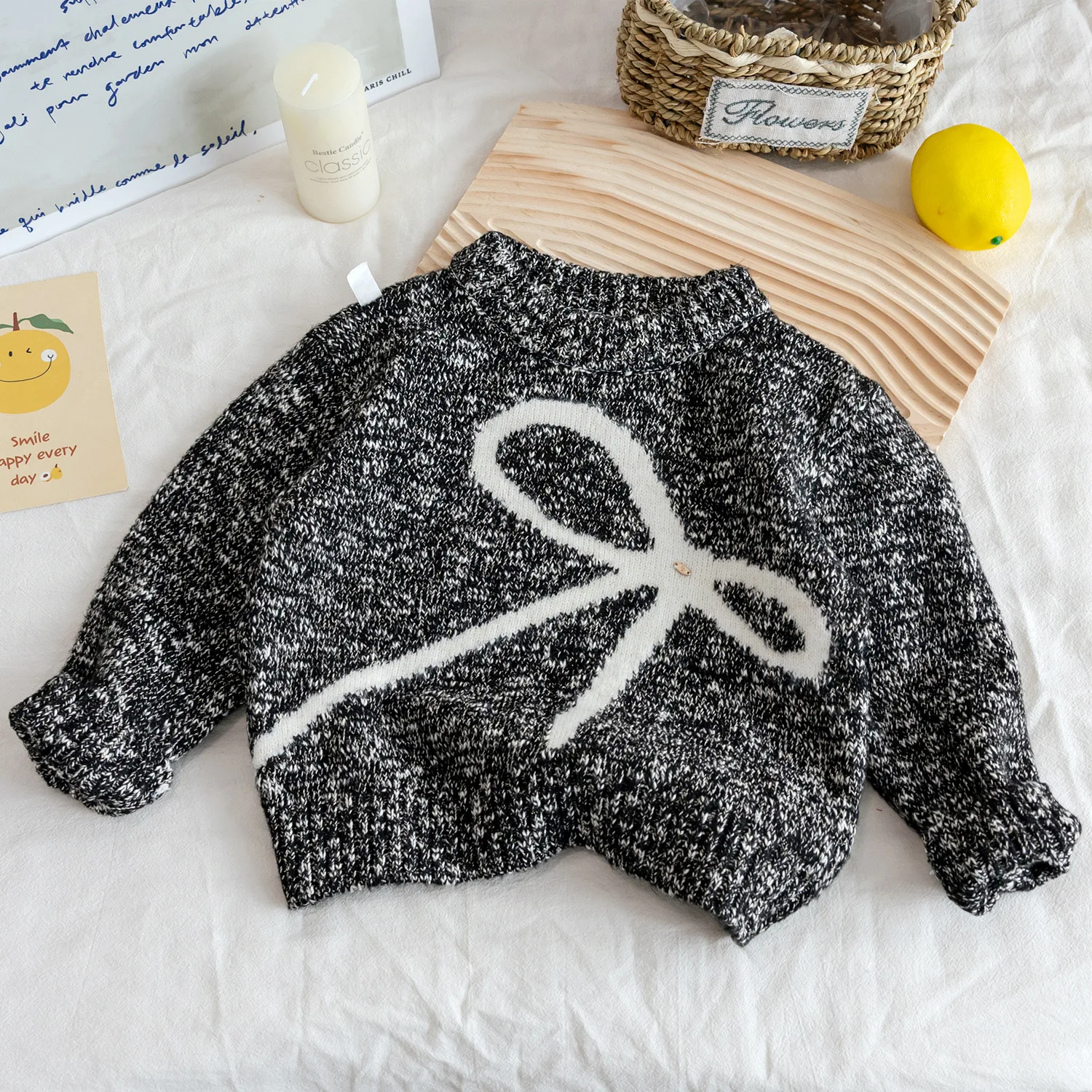 

Girls 2025 Autumn New Sweater Snowflake Bow Pullover Soft Waxy Wool Knitted Sweater Fashion Casual Baby Kids Clothes
