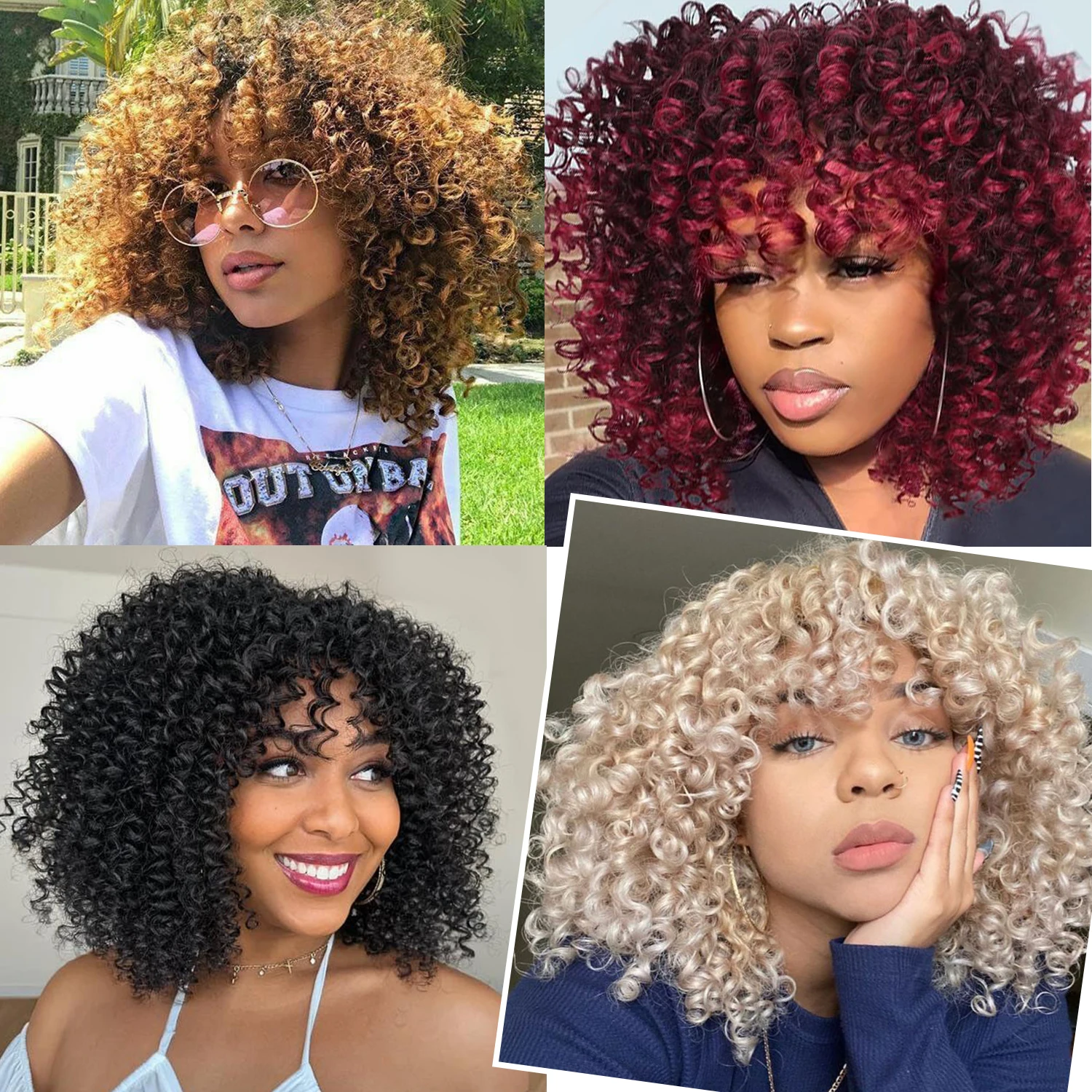 باروكة صناعية قصيرة مجعدة بطول 35.56 سم من الألياف المقاومة للحرارة، سهلة التصميم، قطعة شعر نسائية باللون البني والأسود الطبيعي #6