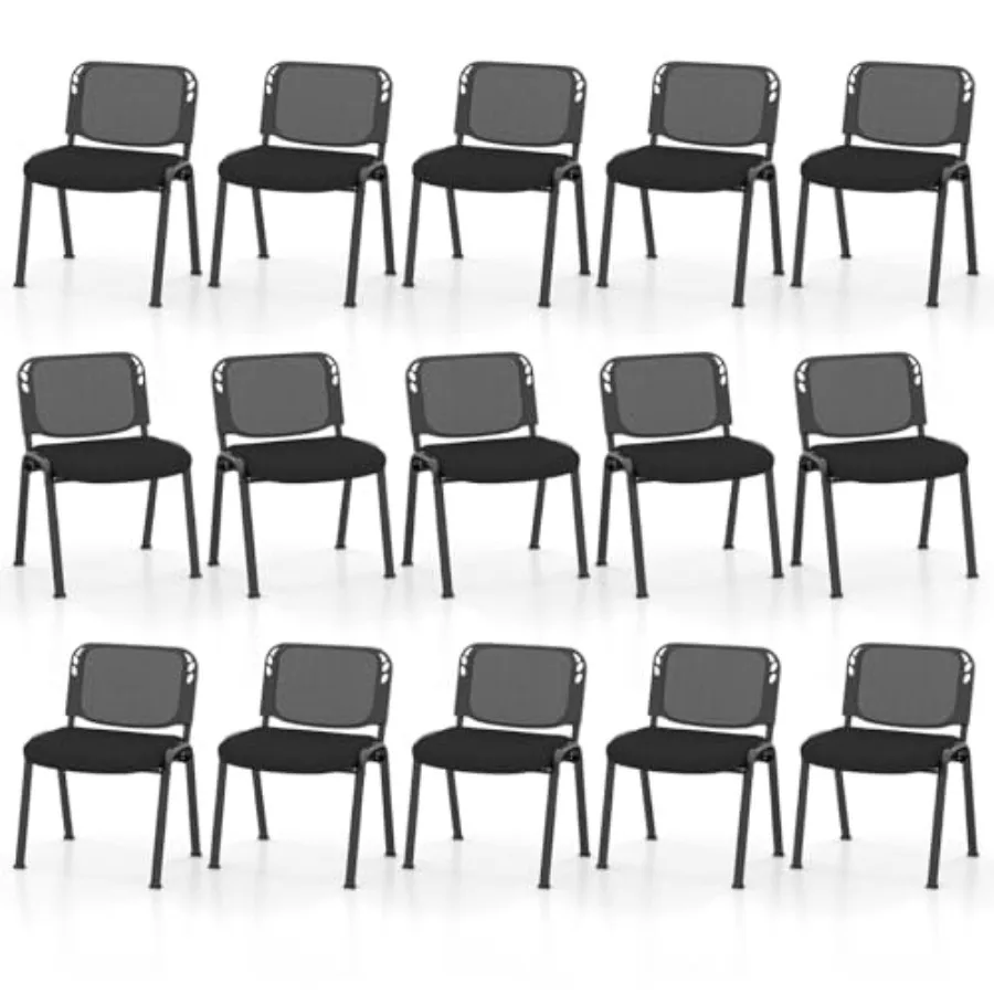 

Stackable Conference Chairs - Set of 15, Office and Reception Guest Chairs with Mesh Back and Upholstered Seat, Armless for Wai