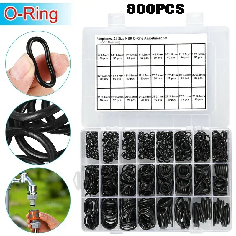 

800pcs Rubber O Ring Assortment Kits Sealing Gasket Washer Nitrile Rubber NBR for Automotive Repair Plumbing