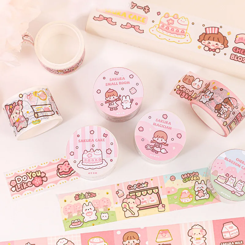 Cherry Blossom Party Series Masking Washi Tape Candy Color Cute Cartoon girl Decorative Tape Diy Scrapbooking Sticker Label