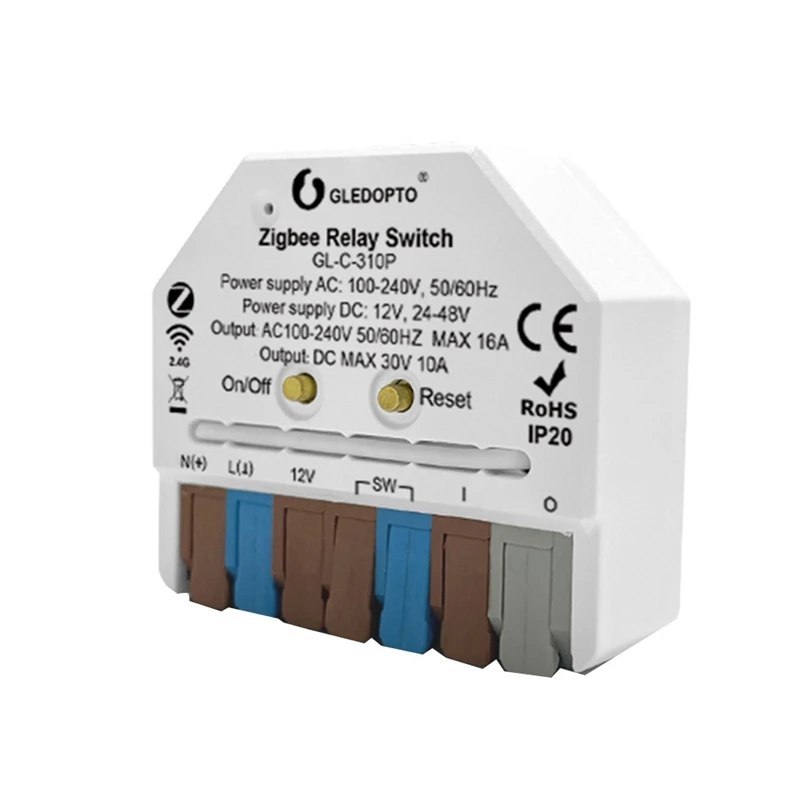 

GLEDOPTO ZigBee 3,0 реле включения-выключения переменного и постоянного тока, электрическое приложение, голосовое управление, кнопочный переключатель для Alexa Tuya SmartThings GL-C-310P