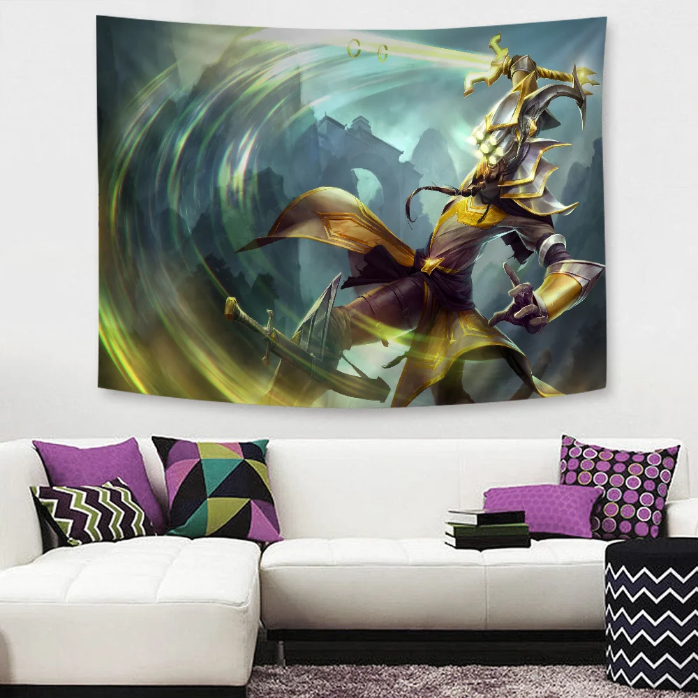 Master Yi LOL League of Legends Hanging Bohemian Tapestry Hanging Tarot Hippie Wall Rugs Dorm Wall Hanging Home Decor