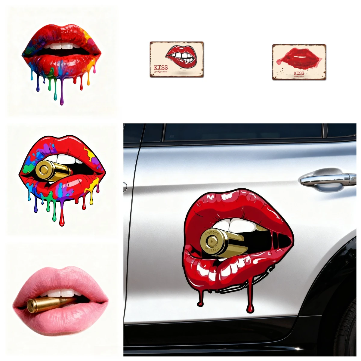 Bold Red Gothic Vampire Lips Waterproof Scratch-Resistant Vinyl Car Stickers - Easy to Apply for Car Bumpers, Motorcycle & Body