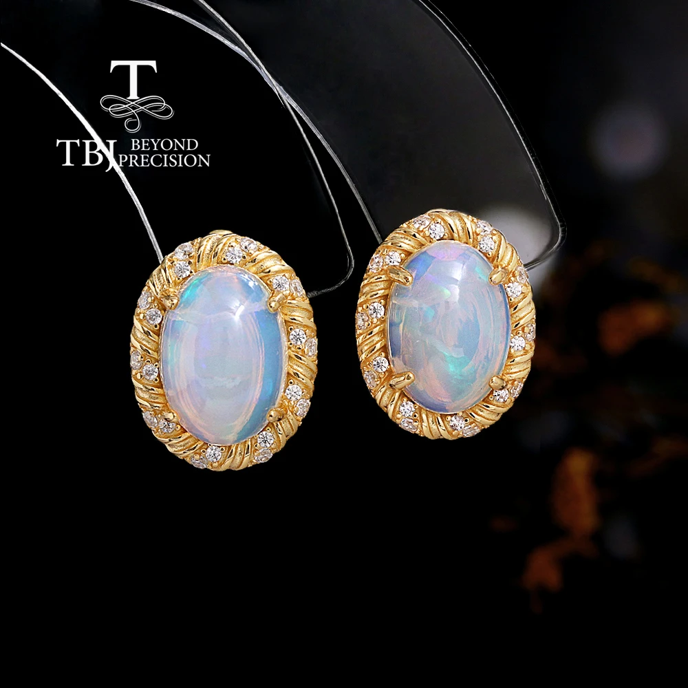 Gorgeous 925 Sterling silver women's clasp earrings fine jewelry for festival gift, oval 10*14mm Natural Opal awaken Inspiration