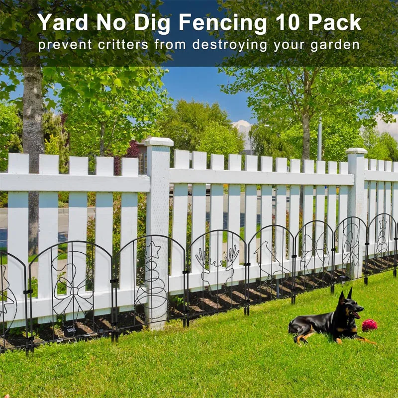 سياج حديقة بدون حفر حاجز حيوانات ، مصابيح ليد بالطاقة الشمسية ، سياج حفر الكلاب الزخرفية ، استخدام في الهواء الطلق ، بطشة عيد الميلاد ، 10 عبوات