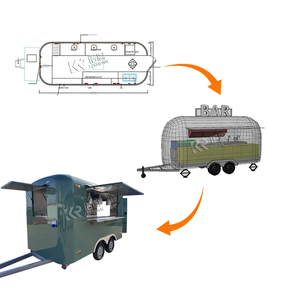 امتياز شاحنة الطعام المتنقلة فان المطبخ المحمول هوت دوج عربة شواء الشارع تقديم الطعام شواء البيتزا مقطورة الغذاء مجهزة بالكامل