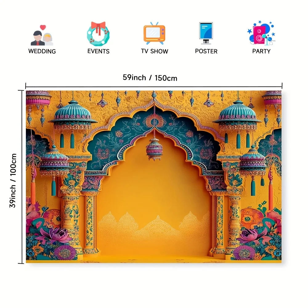 1 Latar belakang pesta pernikahan India yang cerah - desain arsitektur tradisional, dekorasi rumah dan alat peraga studio, dekorasi pernikahan