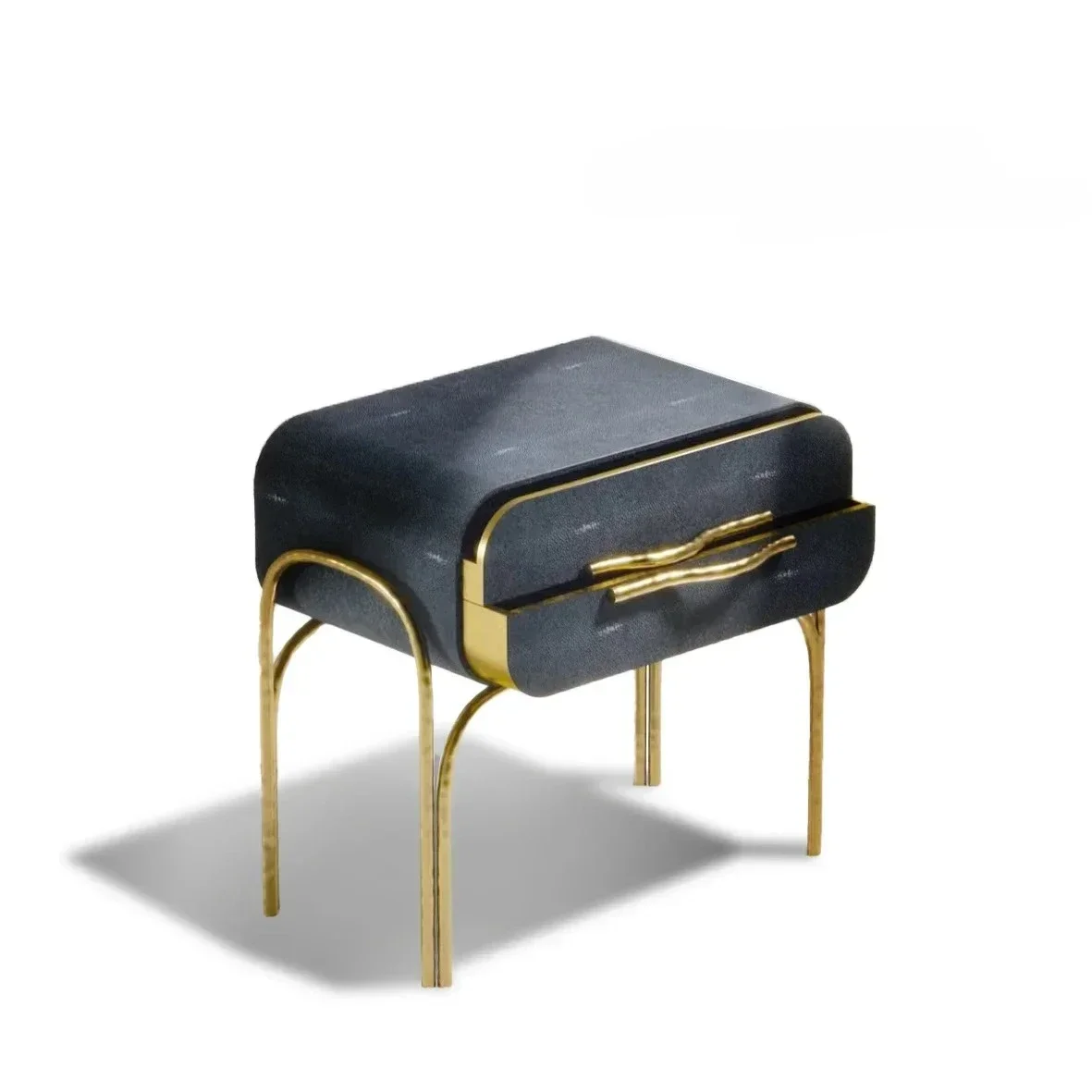 Italian minimalist light luxury microfiber leather bedside table small apartment stainless steel design drawer cabinet modern