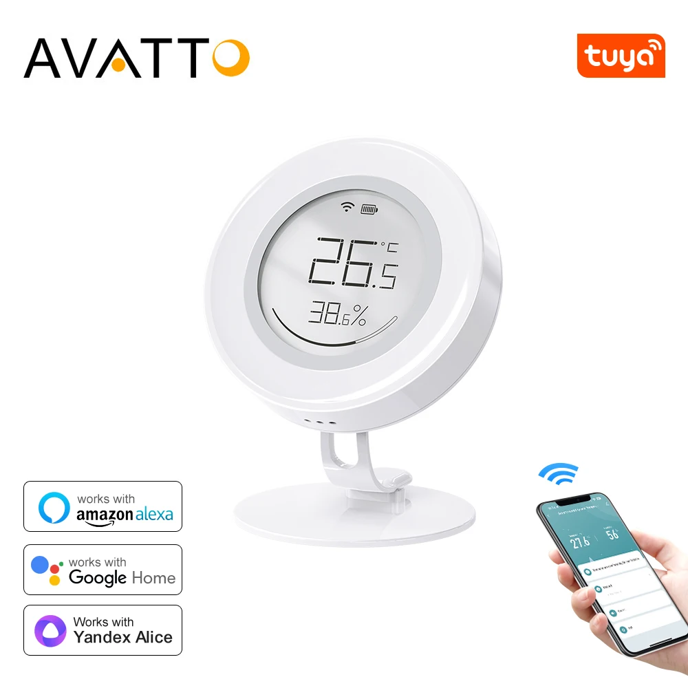 

AVATTO Tuya ZigBee Датчик температуры и влажности Экран E-ink Умный дом Автоматизация Управление через приложение работает с Alexa Google Home