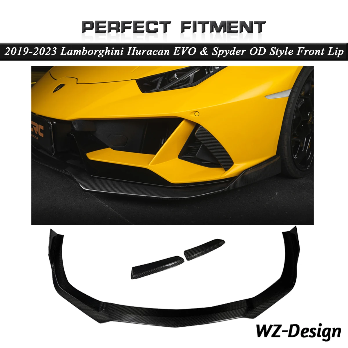 Car Accessories Dry Carbon Fiber OD Style Front Lip Front Splitter Fit For 2019-2023 Huracan EVO & Spyder