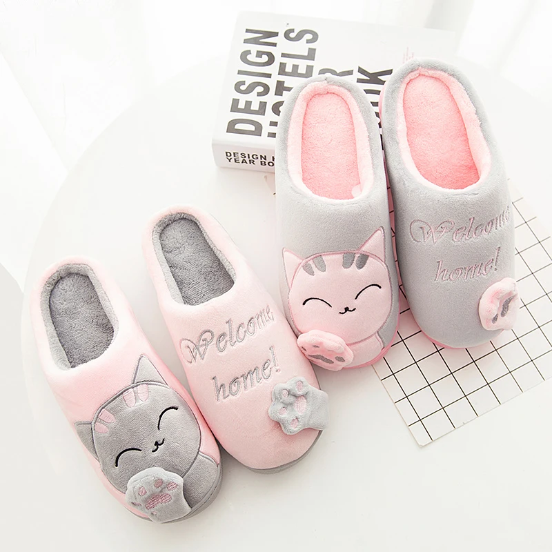 

Winter Cute Lucky Cat Warm Family Cotton Slippers, Indoor Non-Slip Home Slippers for Men Women and Kids