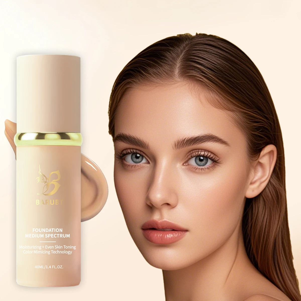BARUBT 웜 스킨 메이크업 파운데이션 40ml 천연 경량 메이크업 페이셜 컨실러 파운데이션