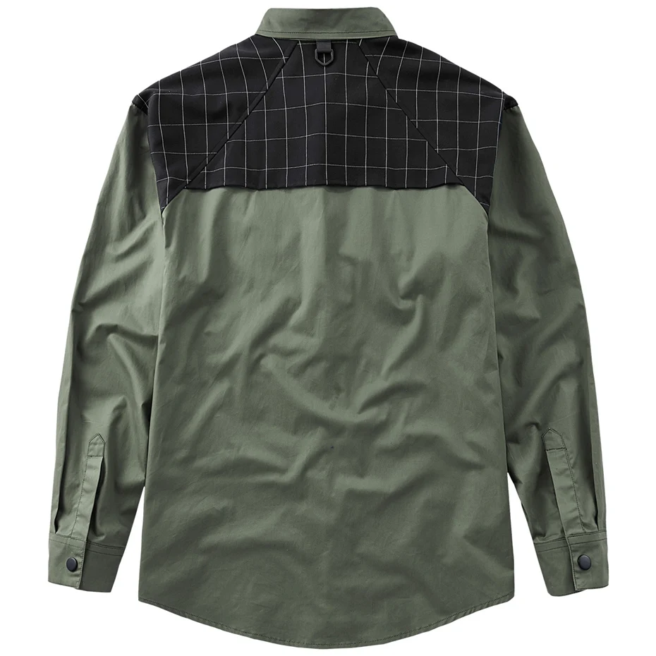 Green Cargo Shirt Men Spring Autumn Long Sleeve Shirts Military Shirt Hip Hop Streetwear Techwear Detachable Patchwork Design